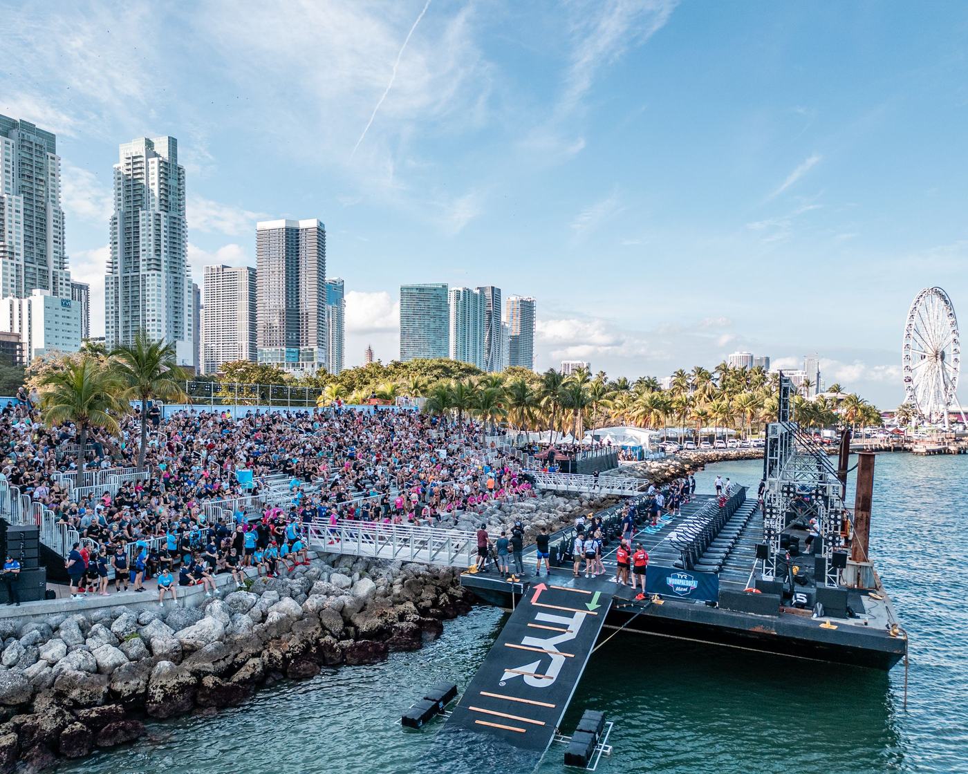 The barge stage beside the bayfront Ferris wheel